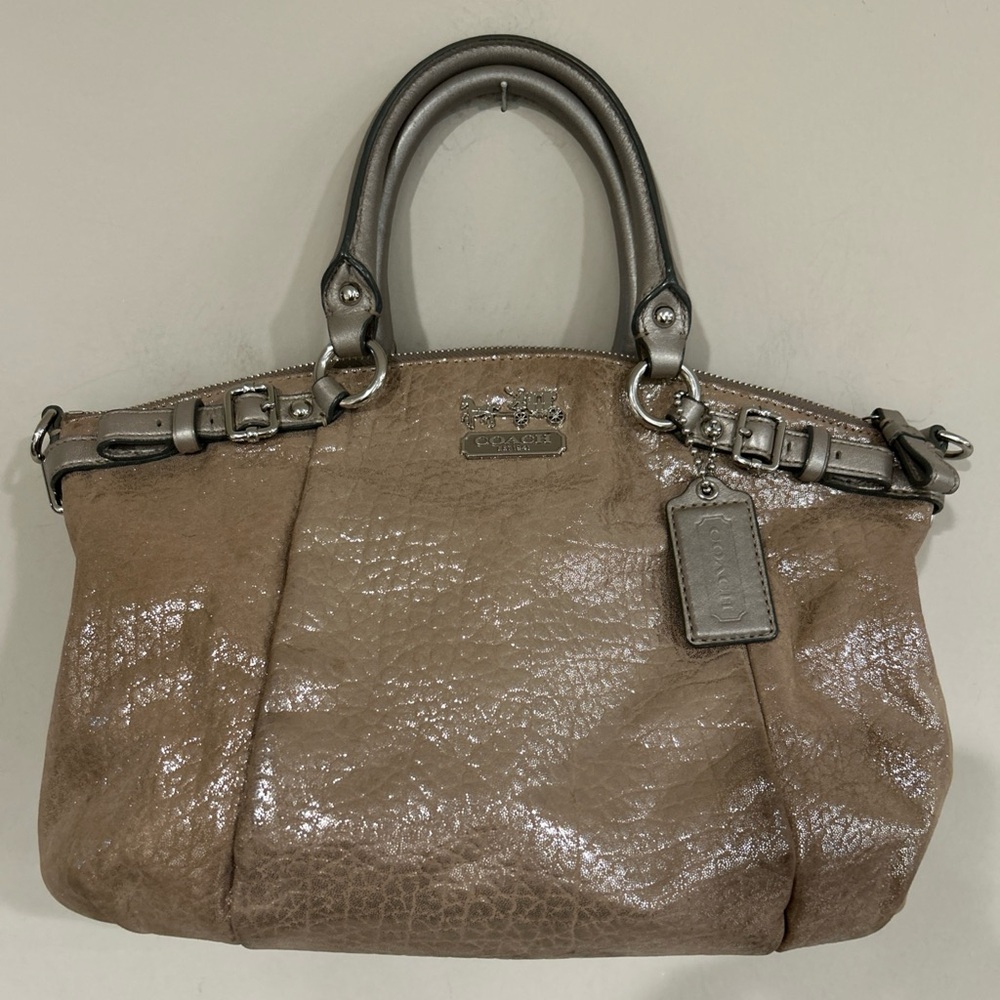 Coach Metallic Taupe Leather Satchel
